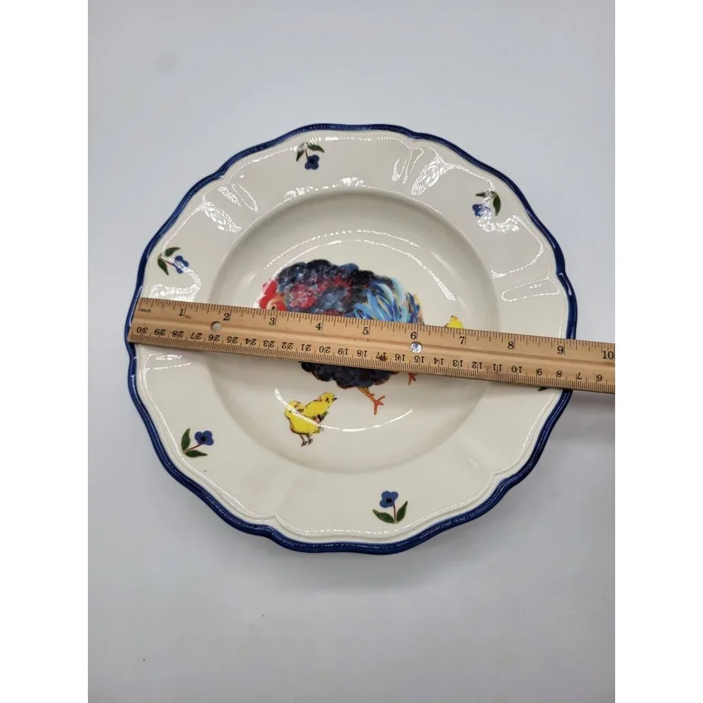 Sur La Table x Jacques Pépin Large Rim Soup Bowl Blue Chickens Rooster Farm